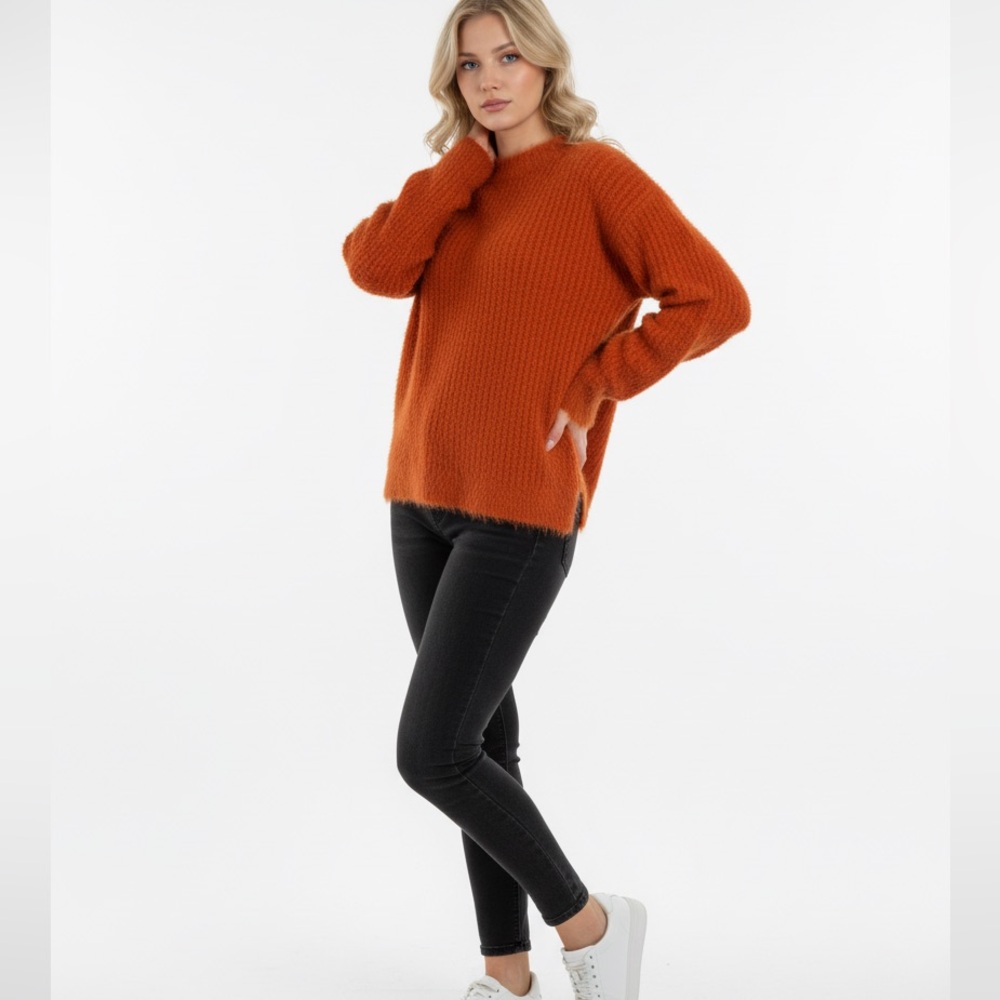 Charlotte Russe‎ Fuzzy Knit Sweater Pullover Ribbed Orange Plus Size 1X
